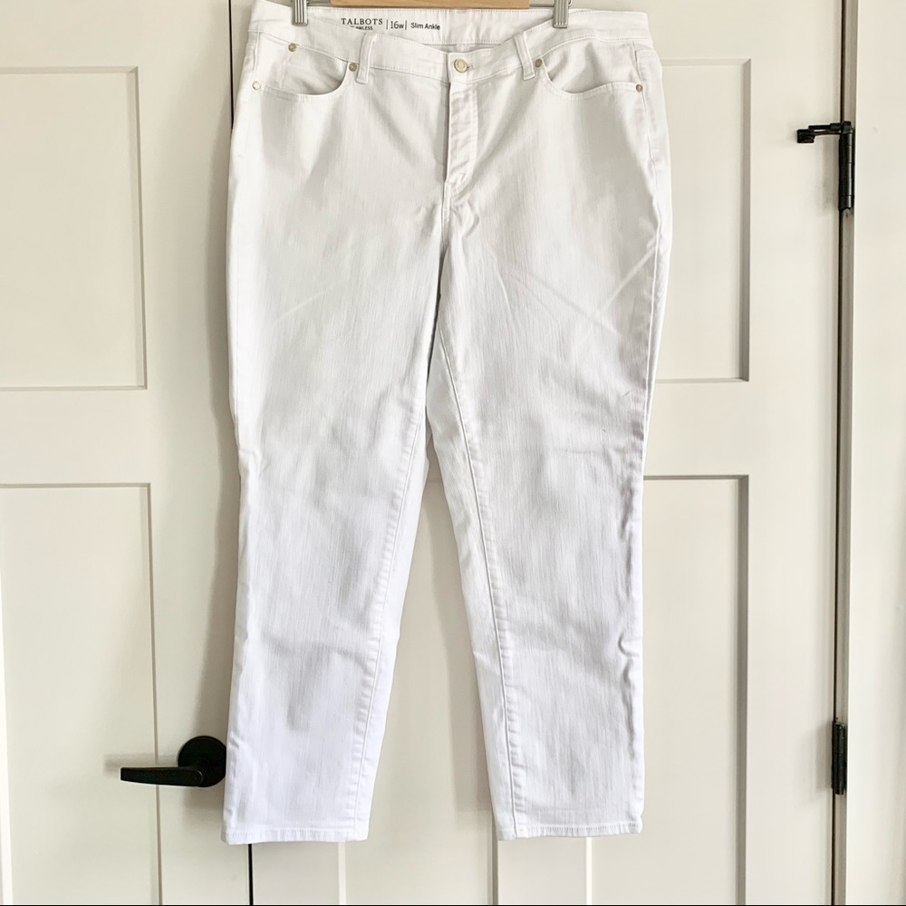 Talbots White Jeans 5 Pocket Size 16 W Slim Flawless Ankle